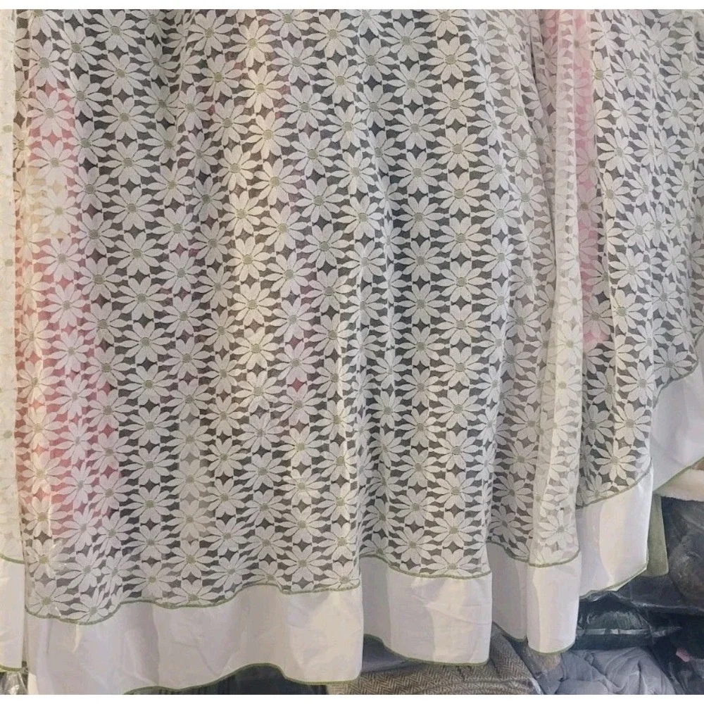 Vintage 60s 70s Round Lace Tablecloth & Apron Daisies Yellow Green White Retro‎
